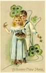free vintage happy new year cards four-leaf clovers horseshoe boy girl