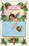 free vintage new year cards angel with envelope and holly