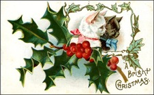 vintage-Christmas-card-kittens-white-black-holly