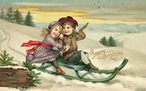 vintage-little-boy-girl-sled-snow-Christmas-card