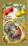 vintage Thanksgiving cards turkey wth fruit