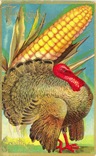 vintage Thanksgiving cards turkey wth giant corn