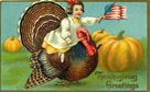 vintage Thanksgiving turkey little girl with American flag