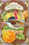vintage Thanksgiving turkeys with gourd and wood frame