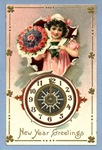 free vintage happy new year greeting cards girl clock flowers bouquet