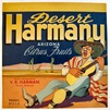 vintage fruit crate labels Desert Harmony Arizona citrus fruits V.R. Harmon