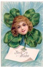 free St. Patricks Day vintage card with lass and large Irish shamrock