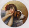 free vintage dog art st. bernard with woman