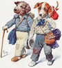 free vintage dog art two hobo dogs walking