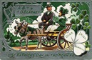 free vintage Irish couple in carriage with shamrocks St. Patricks Day greeting card