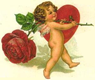 vintage angel with red rose and red heart