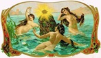 vintage nautical art three women swimming