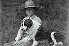 Father's Day card--black and white photo boy with dog