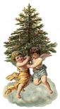 free vintage Christmas angels dancing around pine tree