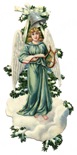 free vintage Christmas images -- angel on frozen pine tree branch