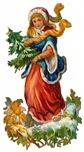 free vintage Christmas images -- woman carrying small pine tree